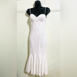 Lulu's Elegant Strapless White Lace Mermaid Maxi Slip Dress